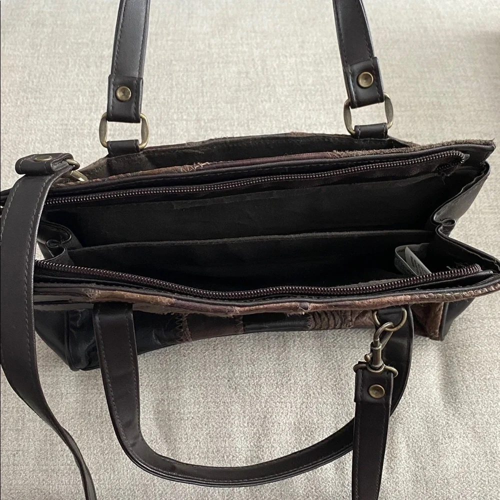 Brown Patchwork Leather Shoulder Bag